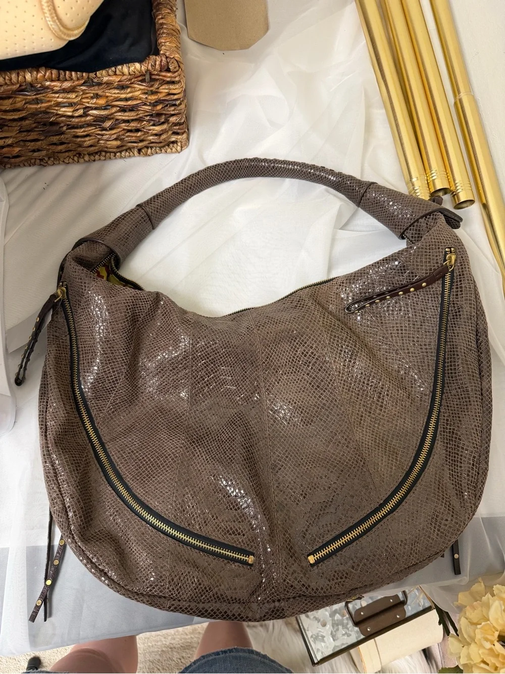 Dr Yannay Brown Snake Print Decorative Bag